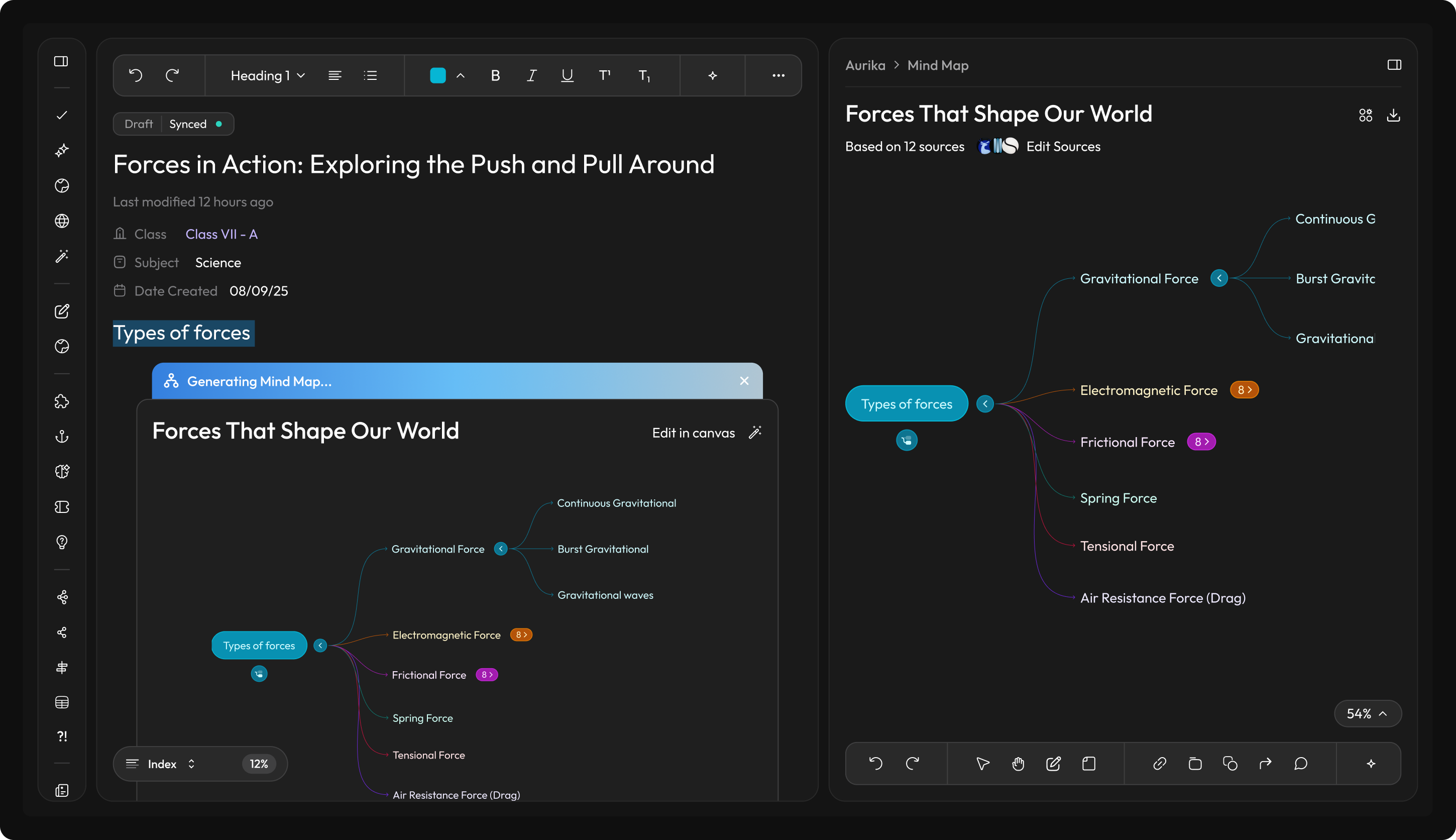 Aurika's inline activity and mind map generation from lesson text