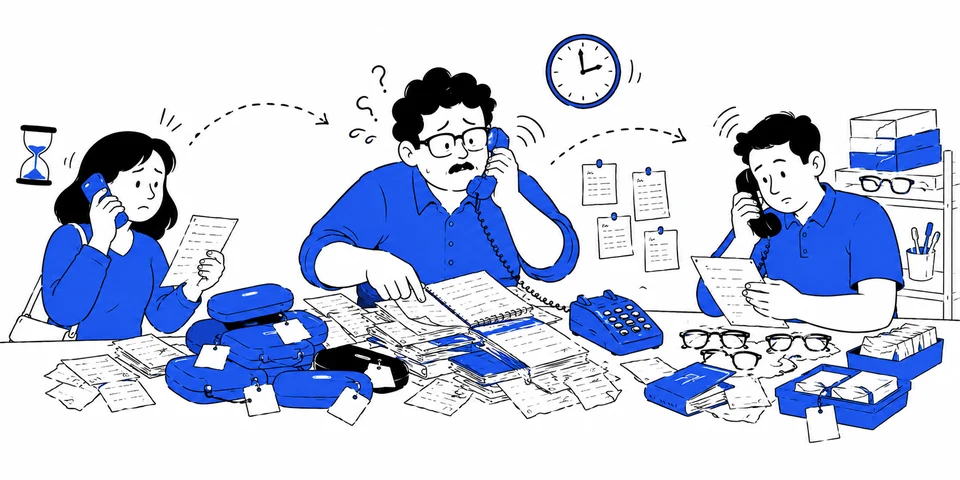 Customer, shopkeeper and lab stuck on the phone