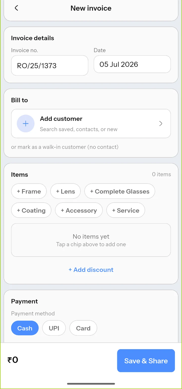 New customer form